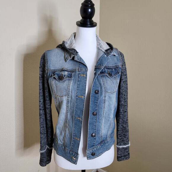 Denim Vest Hoodie Jacket, Size Medium, Blue Jean Heather Grey - Picture 9 of 10